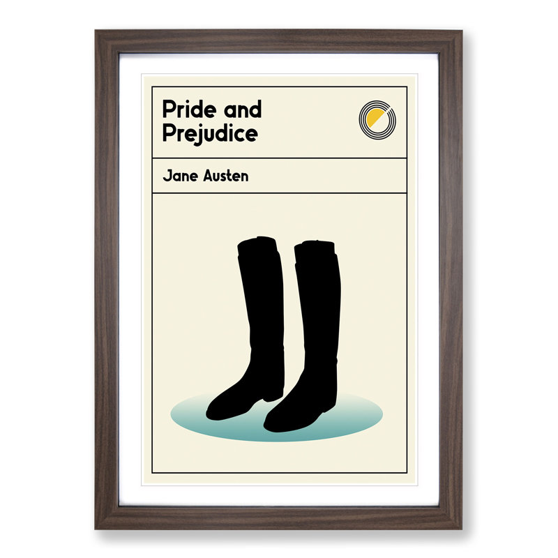 Book Cover Pride and Prejudice Jane Austen - Picture Frame Graphic Art, 65cm H x 48cm W x 2cm D, Walnut