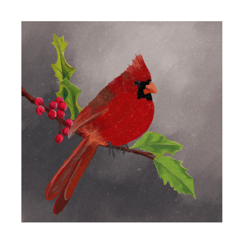 «Red Cardinal I» sur toile, H 18 po x l 18 po
