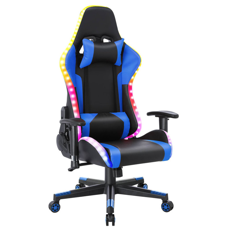 Fauteuil de jeu RVB à DEL, Noir / Bleu