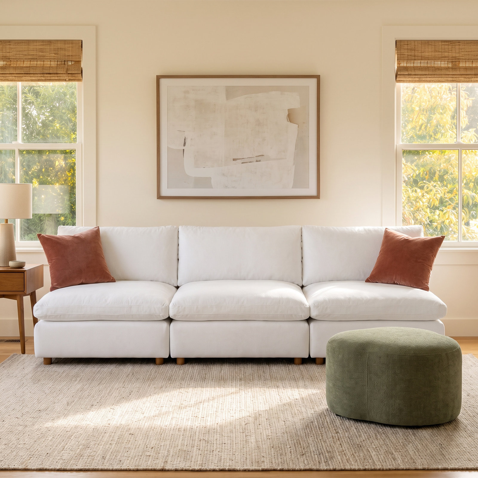 Jossa 113" Linen Modular Sofa, White