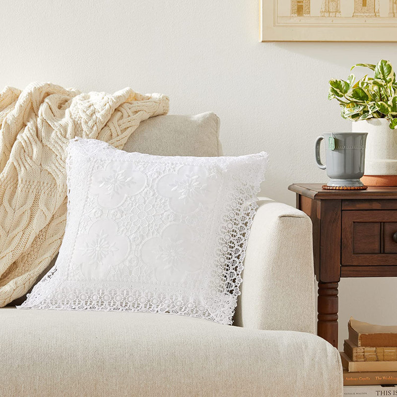 Floral Throw Pillow, White