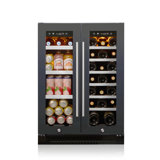Akicon Wine And Beverage Refrigerator, 24 Inch Beverage Fridge With Glass Door, Dual Zone With 3-colour Led Light, Under Counter/built-in/freestanding, Black