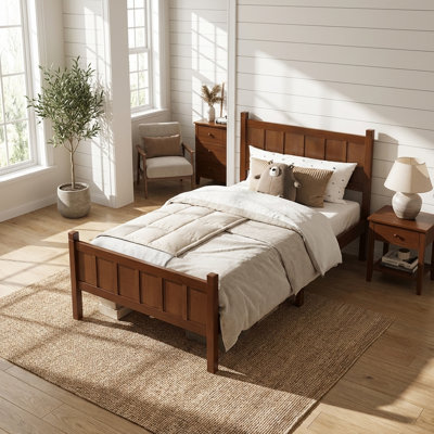 Queen Size Flat Panel Platform Bed with Headboard and Footboard, Minimalist Modern Design Blending Shaker and Farmhouse Styles