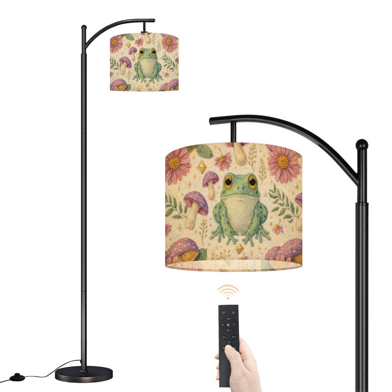 Lampe sur pied à arc avec abat-jour réglable Cottagecore grenouille champignon sans soudure rétro pour enfants Lampe sur pied 3 températures de couleur à intensité variable avec interrupteur au pied pour la chambre à coucher