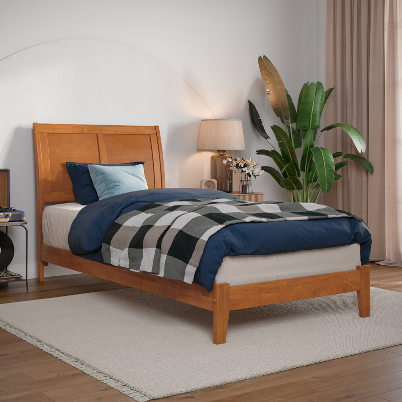 Portland Low Profile Solid Wood Platform Bed, Twin XL, Light Toffee