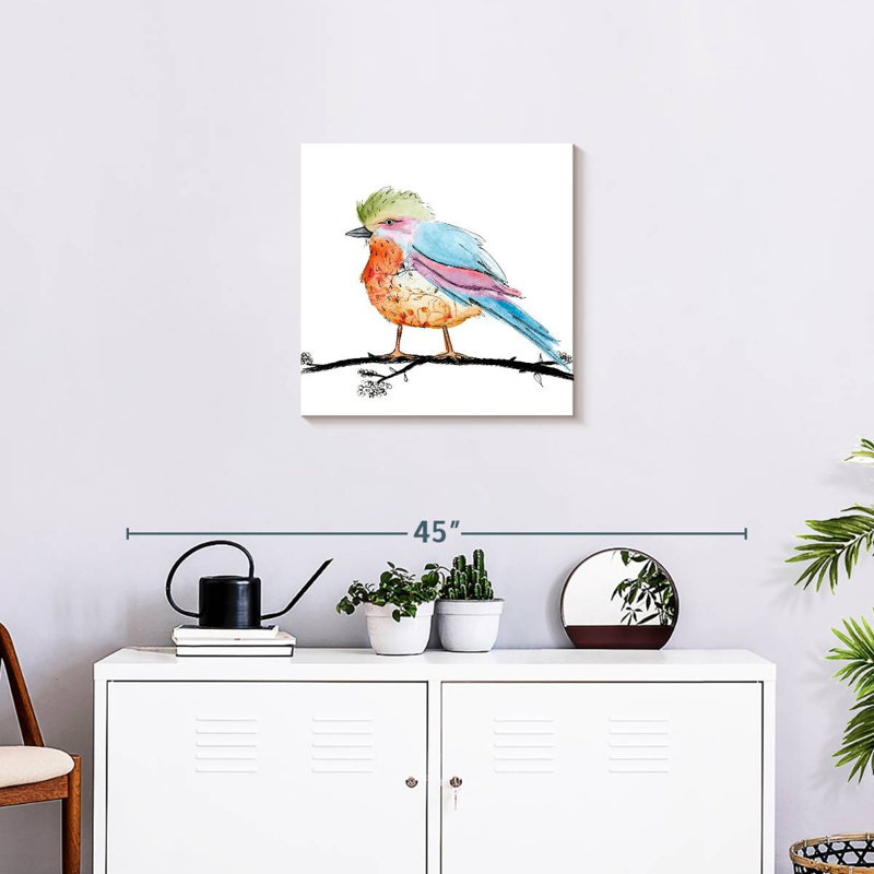 Brampt floral, oiseau brillant I, H 20 po x l 20 po
