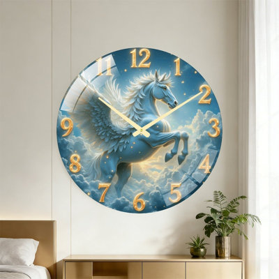 Pegasus Wall Clock Art - 24‘’ Modern Glass Wall Clock