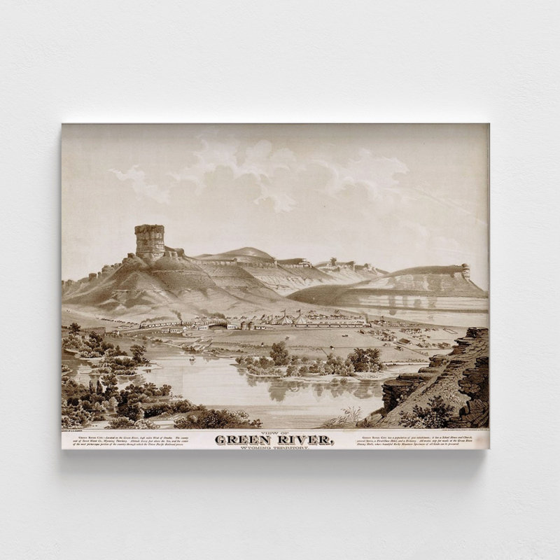 «Green River-Wyoming» 1875, affiche du territoire du Wyoming, vue ancienne de la rivière verte, Wyoming, œuvre d'art rustique antique, impression de 42 x 56 po