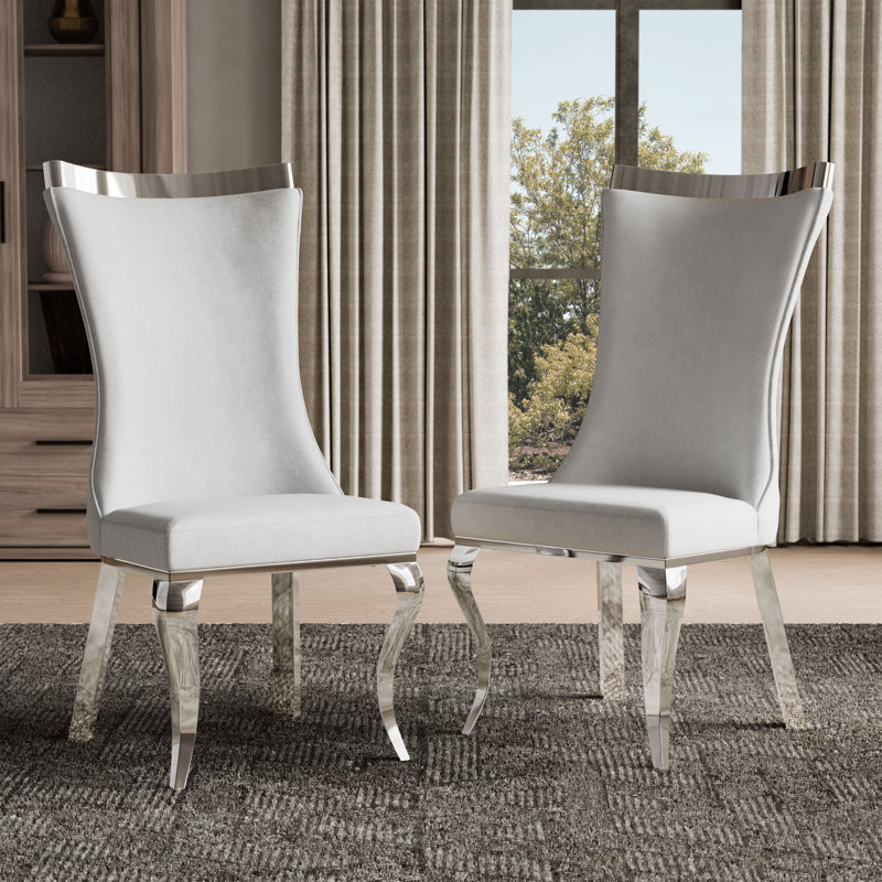 Ensemble de 2 chaises d'appoint rembourrées Monzeratt, Blanc/chrome