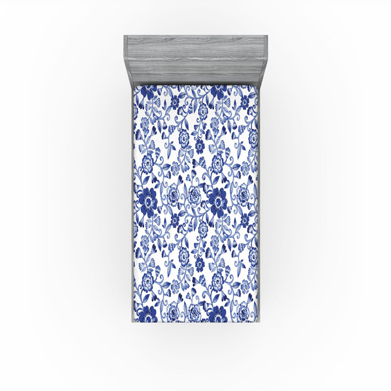 Drap-housse Ambesonne, paquet de 2, Drap-housse simple TG, Violet / bleu / floral blanc
