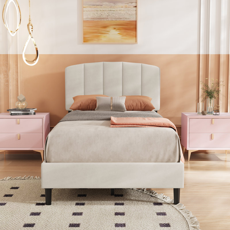 Lit plateforme tapissier, Simple, Beige