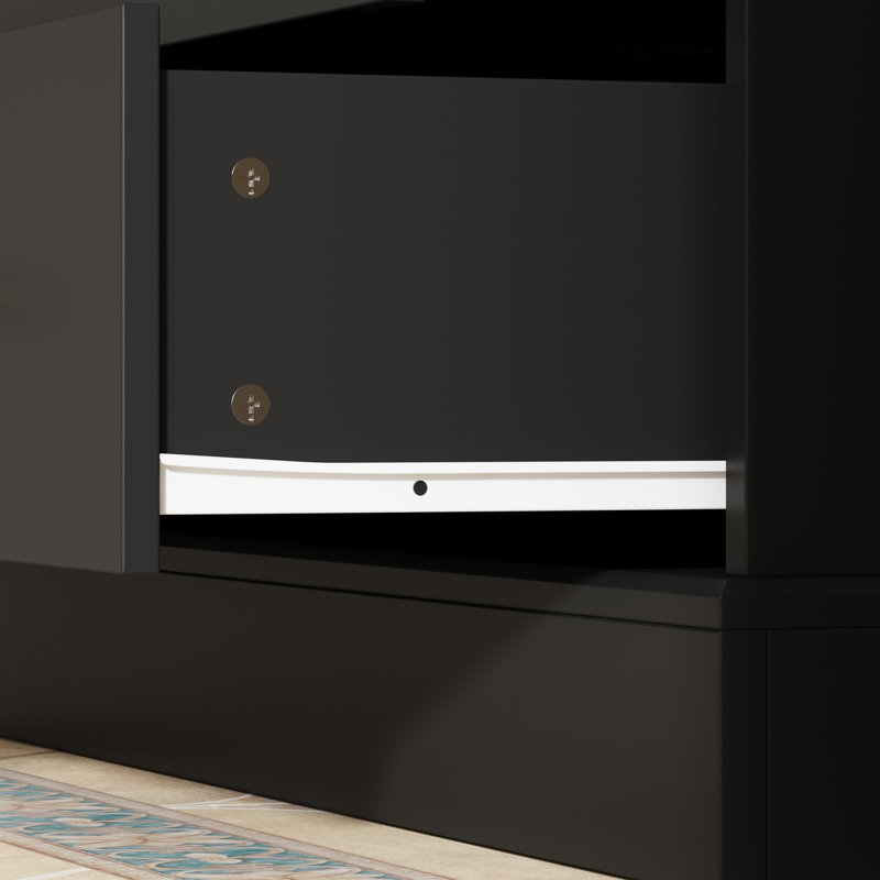 70''H Bookcase With Drawers And Glass, Black