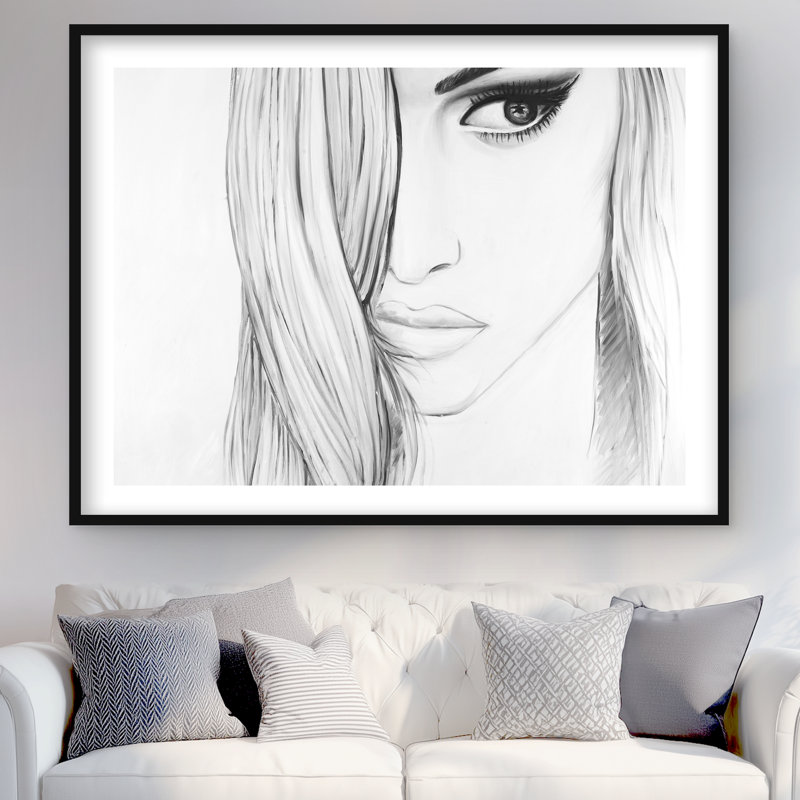 Portrait noir et blanc - reproduction figurative dans un cadre noir, H 36 po x l 48 po
