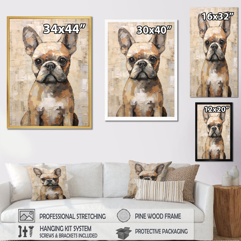 «Boston Terrier Playful Portrait», reproduction sur toile, Cadre flottant noir, H 20 po x l 12 po