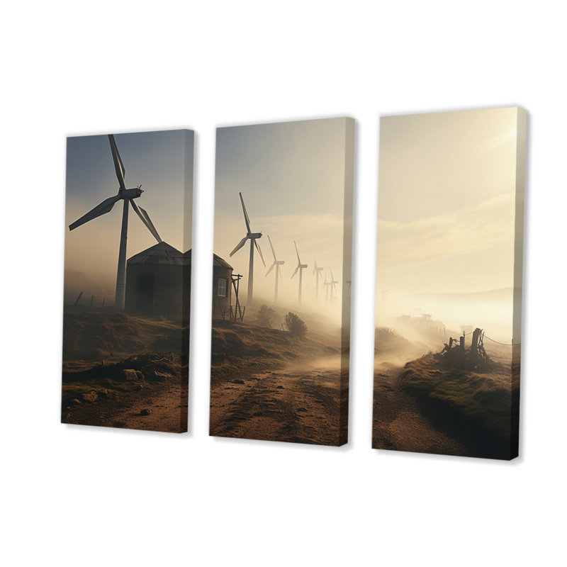 Wind Turbines Whispers I, impression sur toile 3 pièces, H 40 po x l 60 po x P 1 po