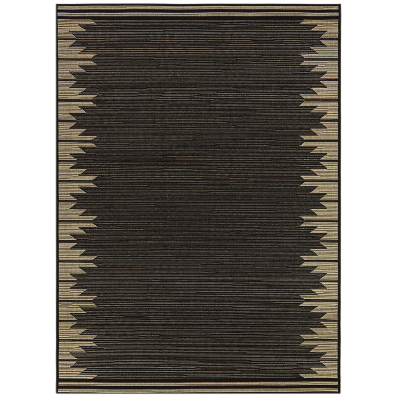 Tapis intérieur / extérieur noir tissé à la machine Levia, Rectangle 5 pi 3 po x 7 pi