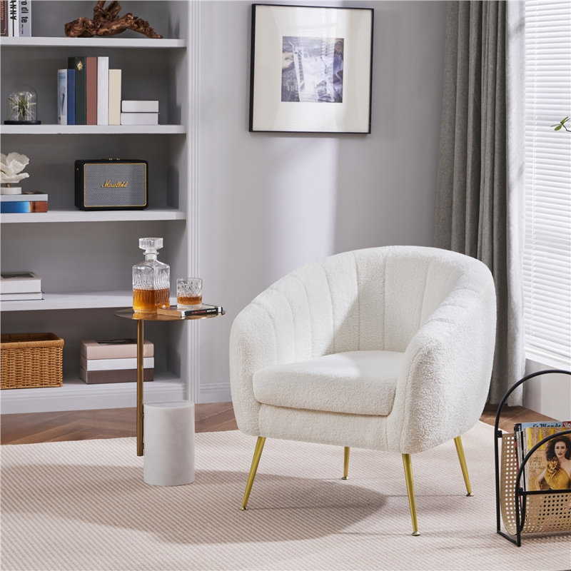 Fauteuil demi-tonneau H 29 po avec pieds en métal, fauteuil moderne, Ivoire