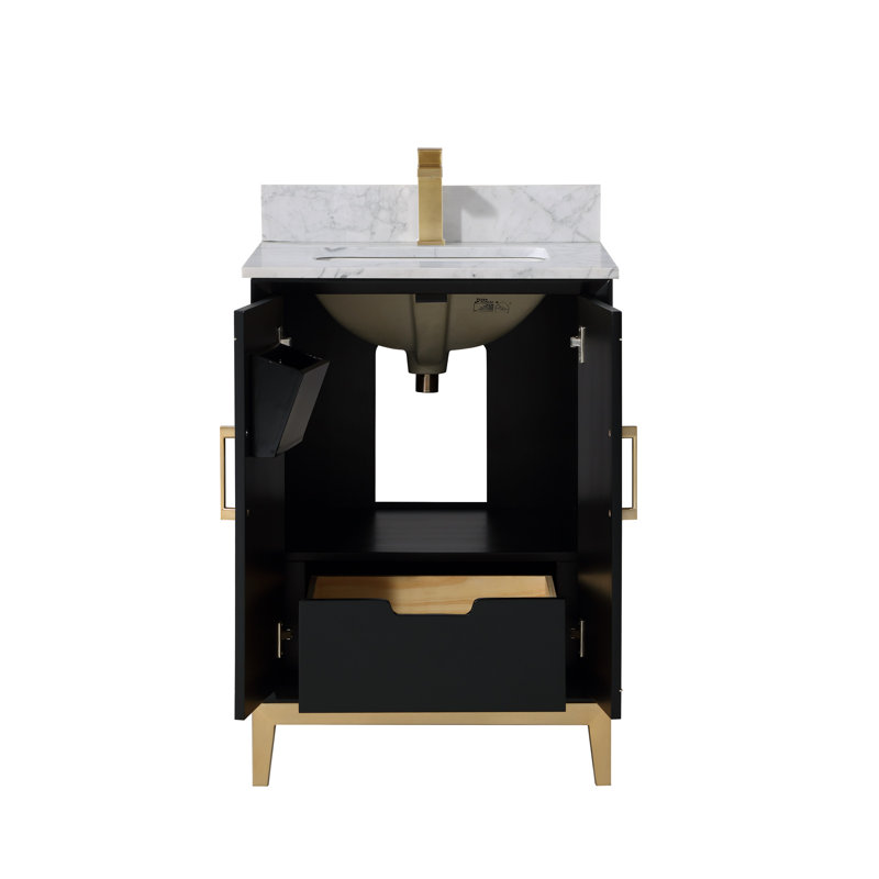 Gracie 24'' W Single Vanity, Midnight Black, Carrara Marble/Single Faucet Mount