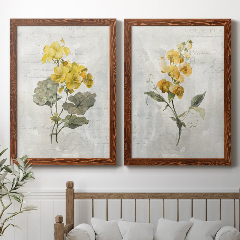 Canari lin géranium - ensemble de 2 reproductions d'art, H 37,5 po x l 55 po x P 1,5 po, Toile avec cadre érable