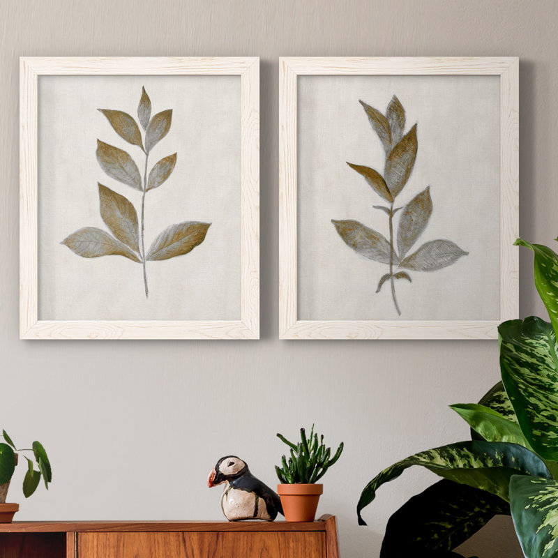 Bronze Leaf I - ensemble de 2 reproductions, Toile encadrée, H 24 po x l 36 po, Blanc