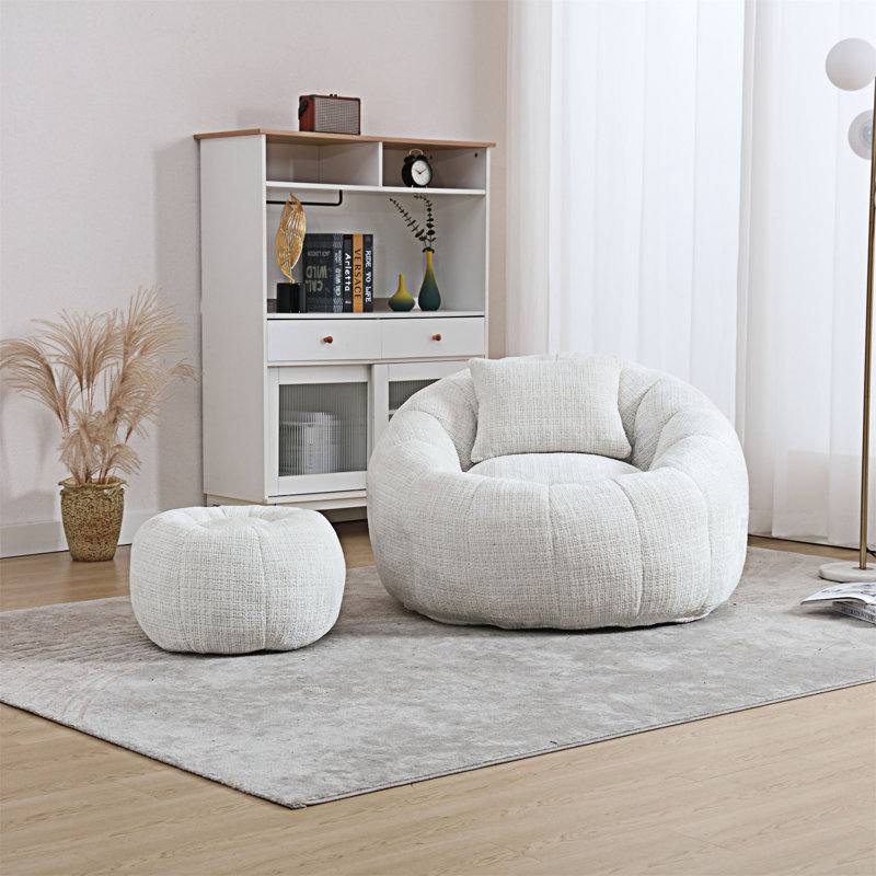 Fauteuil à billes rond avec repose-pieds, Beige