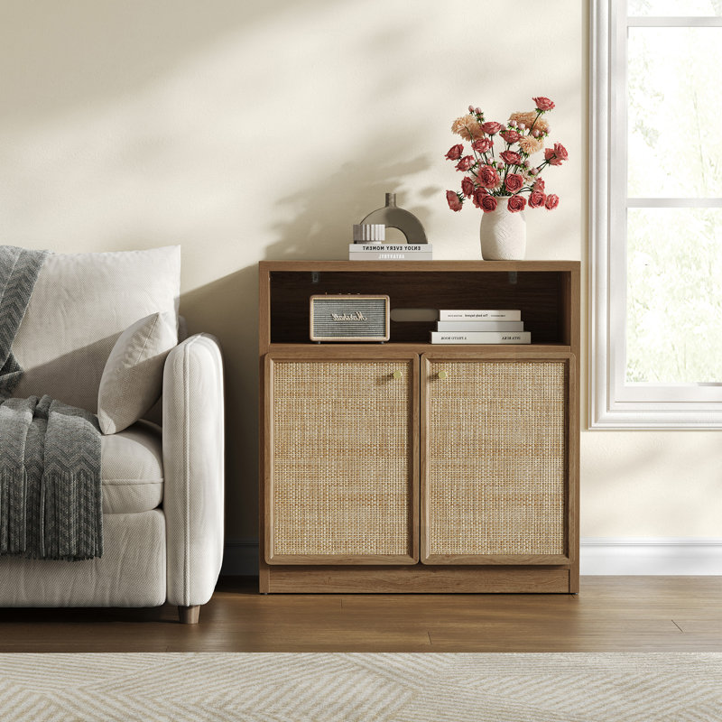 Boho - Buffet en rotin avec rangement ouvert et tablette réglable