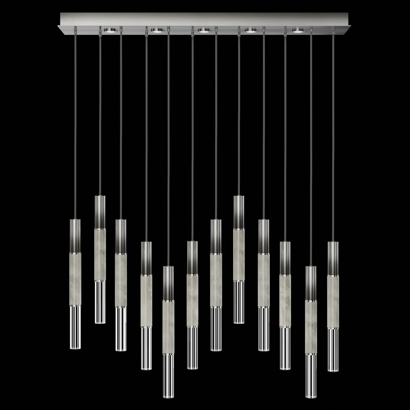Luminaire suspendu l 61 po Antonia, Doux ombre feuille d'argent / nickel