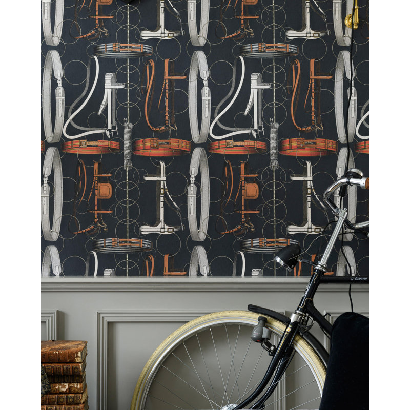 The Derby Wallpaper Roll, Anthracite/Brown/Red