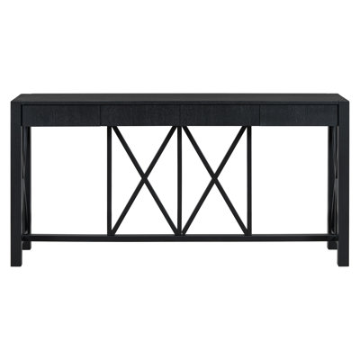 U_Style 60''Acacia Veneer Console Table With 4 Spacious Drawers