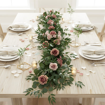 6Ft Artificial Rose Eucalyptus Garland With Flowers, Faux Greenery Decoration