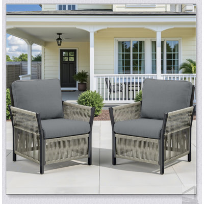 Ensemble de 2 chaises d'extérieur avec accoudoirs de patio, meubles en osier pour le porche, la piscine, la terrasse et la cour, durables et confortables