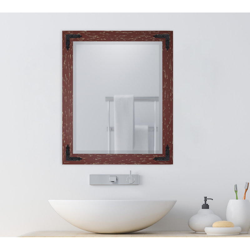 Tuohy Solid Wood Flat Wall Mirror, 35"  x 29" , Brick Red