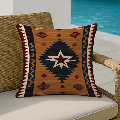 Coussin décoratif intérieur et extérieur d'inspiration rustique en cuir style cow-boy Southwestern