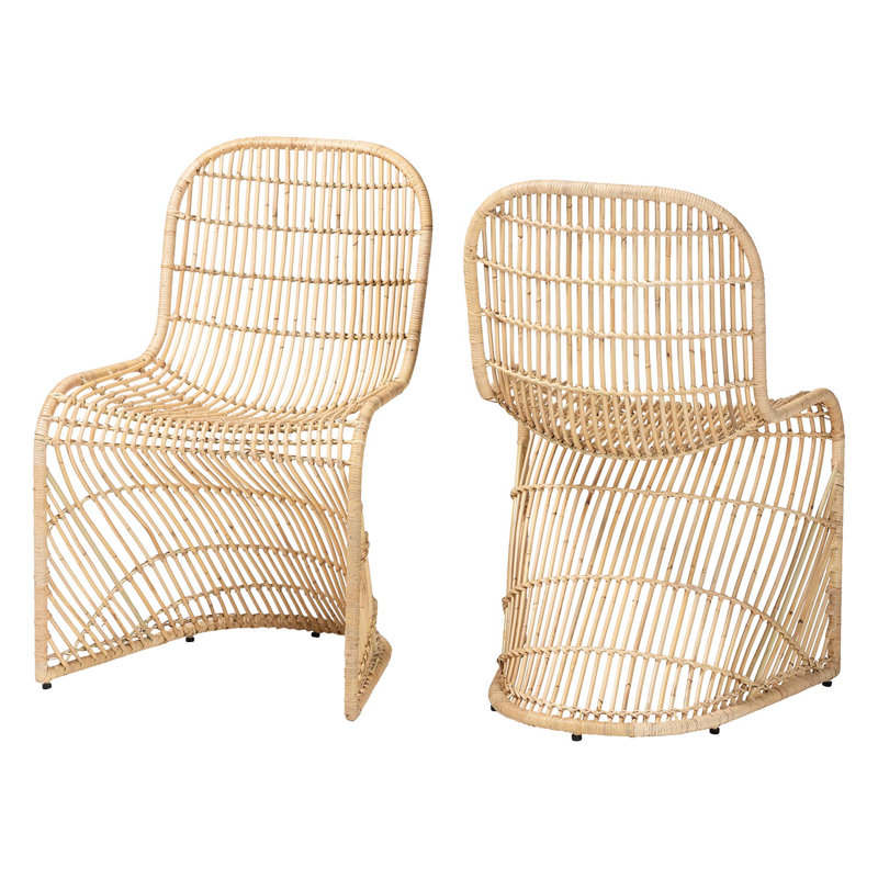 Bali & Pari Rosalba Bohemian Light Honey Rattan 2-Piece S-Curve Dining Chair Set