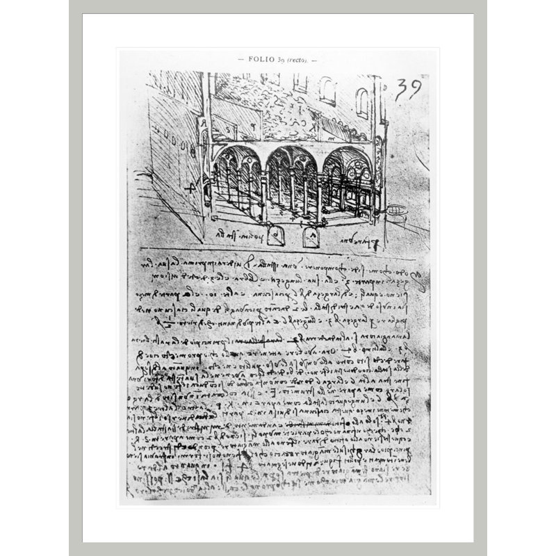 Études pour étables, dossier 39r de Paris, manuscrit B 2173 par Leonardo Da Vinci, impression giclée encadrée