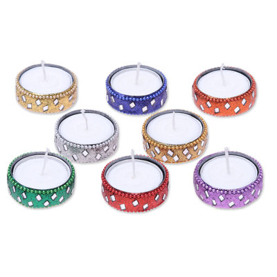 Petit porte-photophore en aluminium/verre glamour éclairez grâce