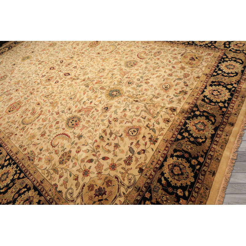 Tapis beige en laine noué à la main 11 pi 11 po x 17 pi 9 po Agra