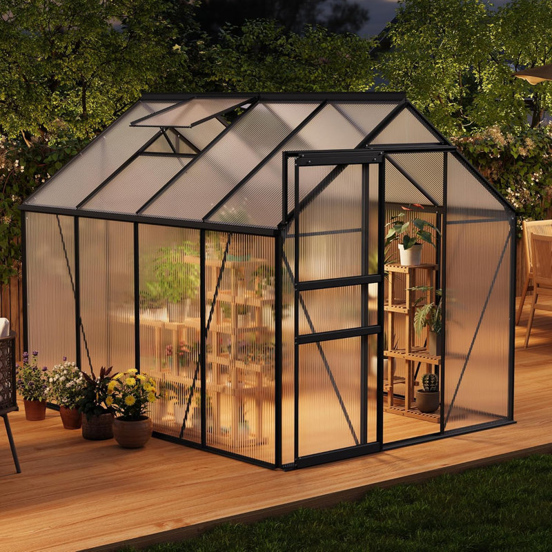 Black 6x8 Ft Outdoor Polycarbonate Greenhouse with Aluminum Frame, Black