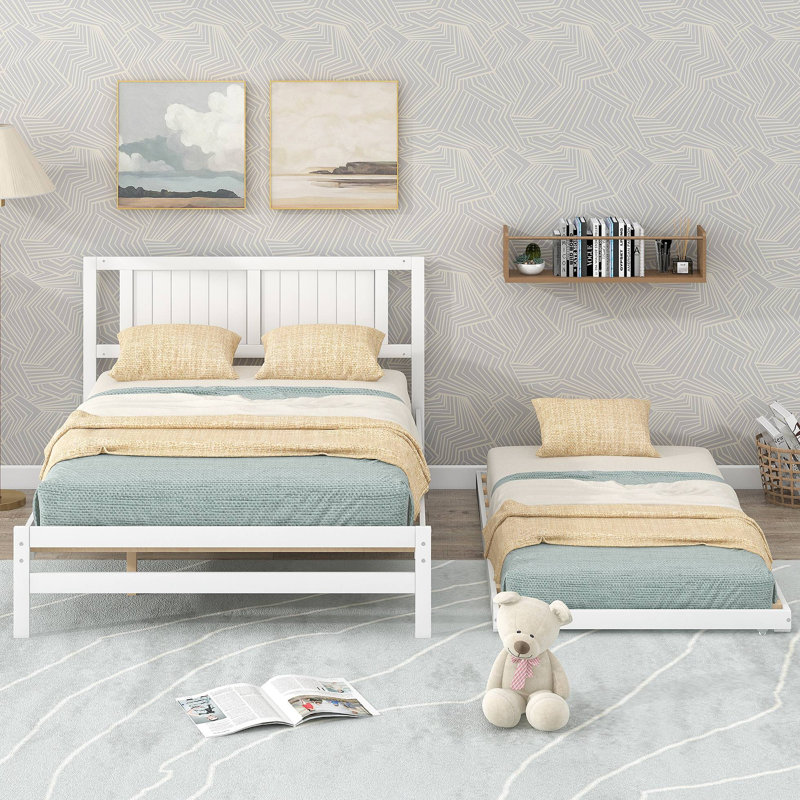 Lit plateforme avec lit gigogne réglable, Blanc