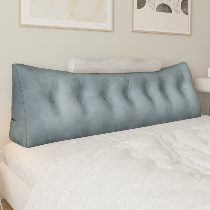 Coussin de lecture de tête de lit avec siège, Gris, H 20 po x l 76 po