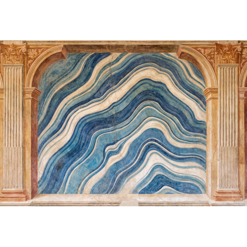 Papier peint géométrique, décoration murale rétro bleue, 160 po x 108 po, Non tissé