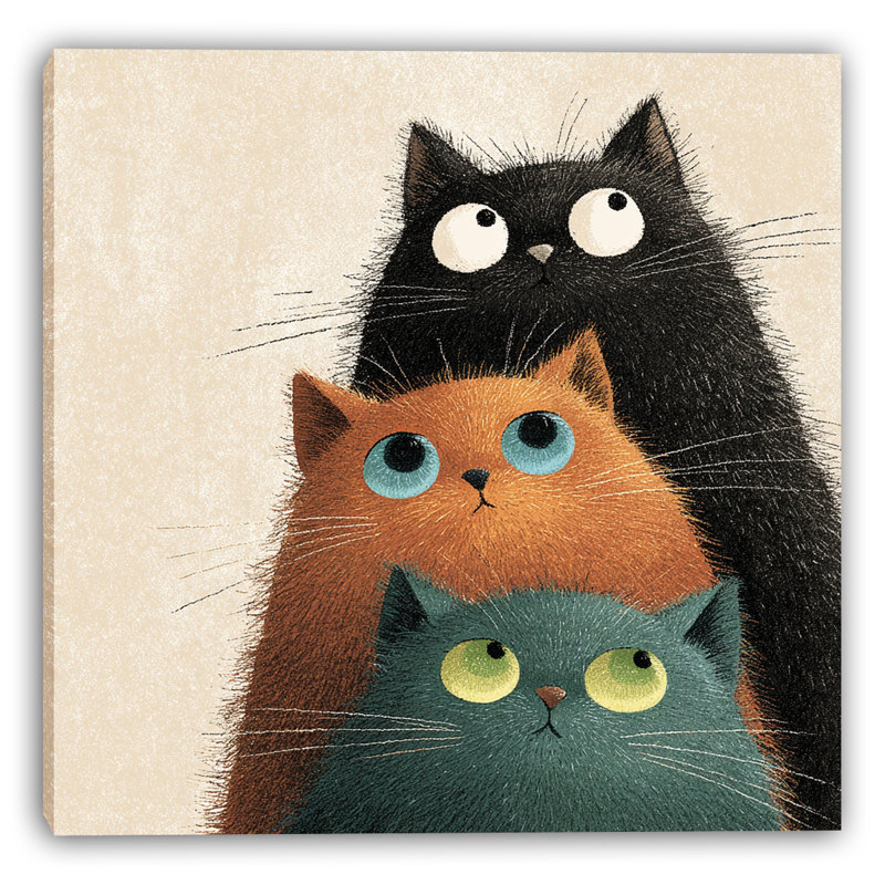 Stacked Cat Trio Wrapped Canvas Wall Art