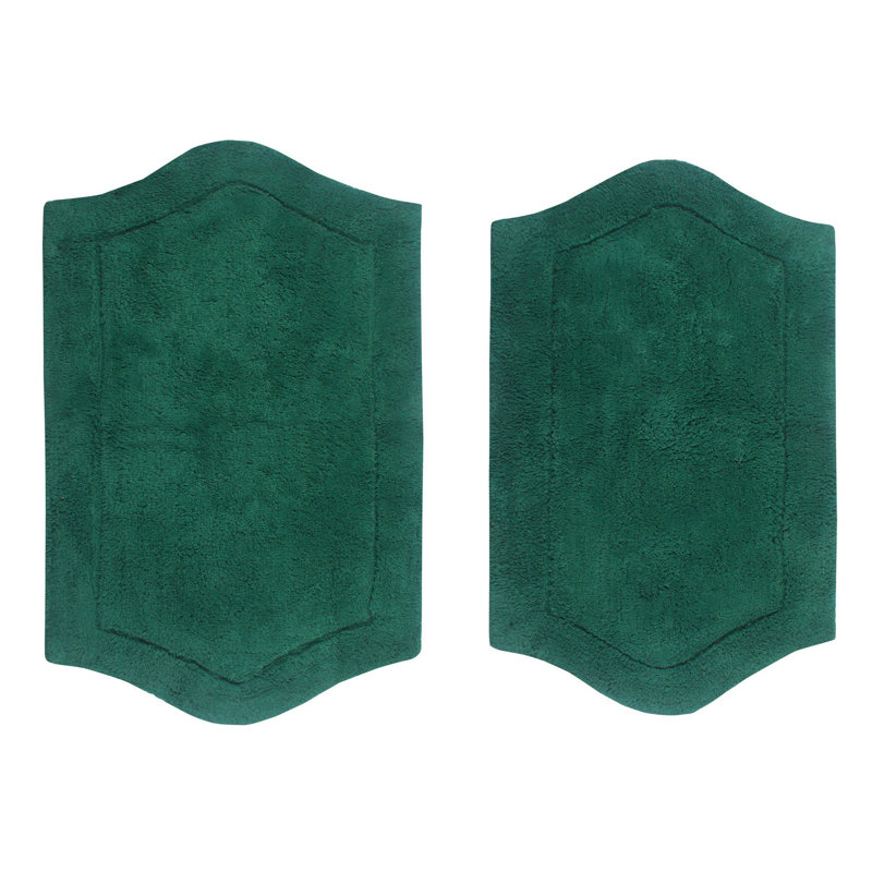 Morissette 100% Cotton Bath Rug, Non-slip, Absorbent, Machine Washable, Quick Dry 2 PCs set (21x34 / 24x40), Vert bouteille