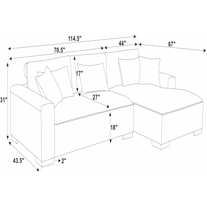 Asyiah Upholstered L-Shaped Sectional, Cream Corduroy, Right Hand Facing