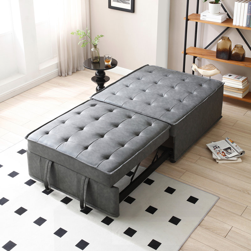 Repose-pieds multi-usages en similicuir, Gris foncé