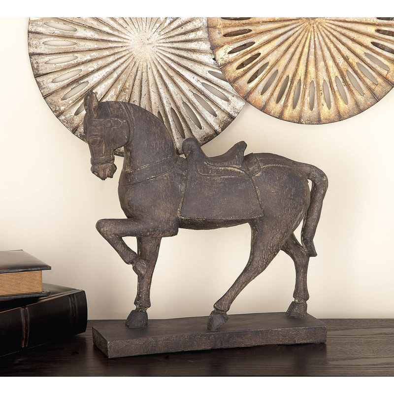 Wagnon Brown Polystone Prancing Horse Sculpture, 15'' H x 14'' W x 6'' D
