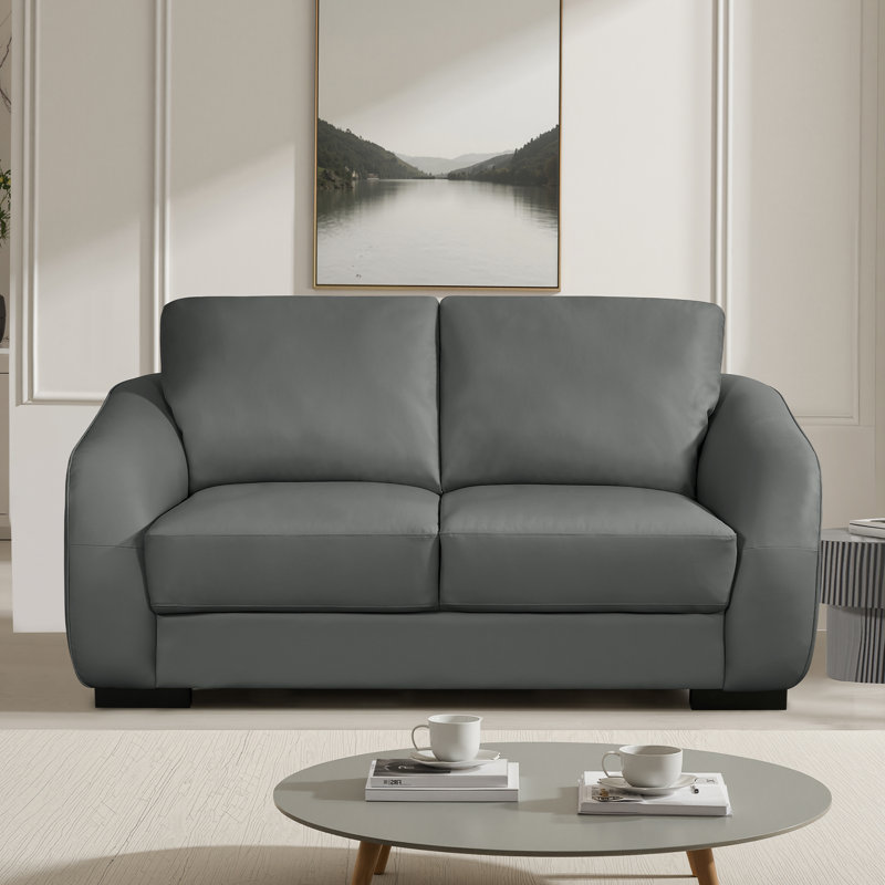 Aleyha Compact Leather Sofa, 2, Black