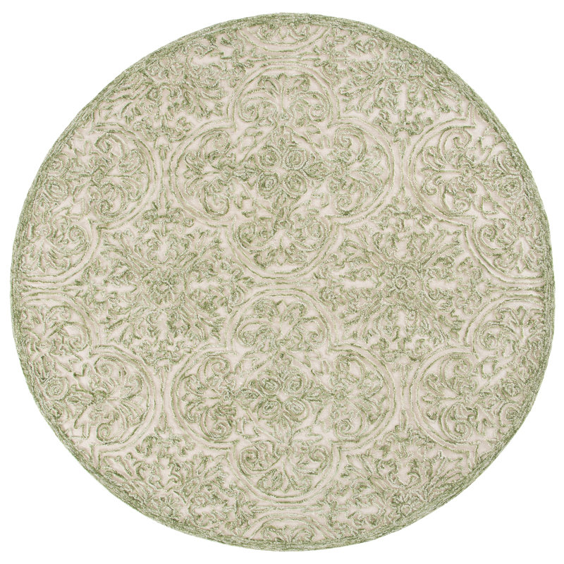 Alfio Trace 101 Area Rug In Ivory / Green, Round 6' 