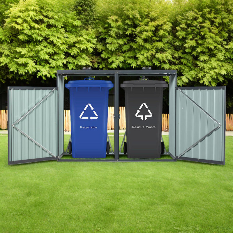 Remise extérieure en métal pour 2 poubelles, armoire de rangement en acier galvanisé, Black