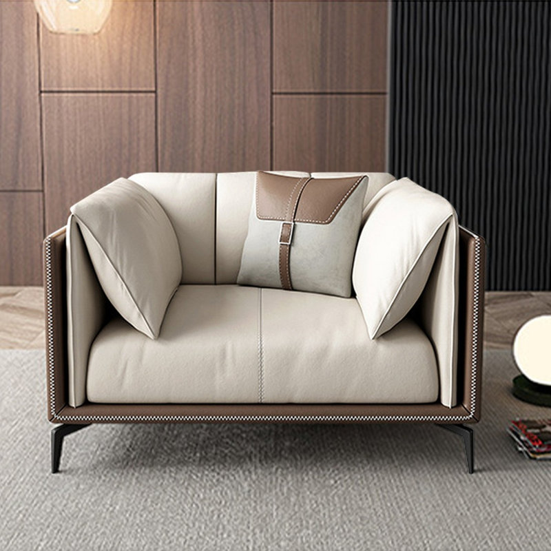 Fauteuil à coussin en cuir véritable beige